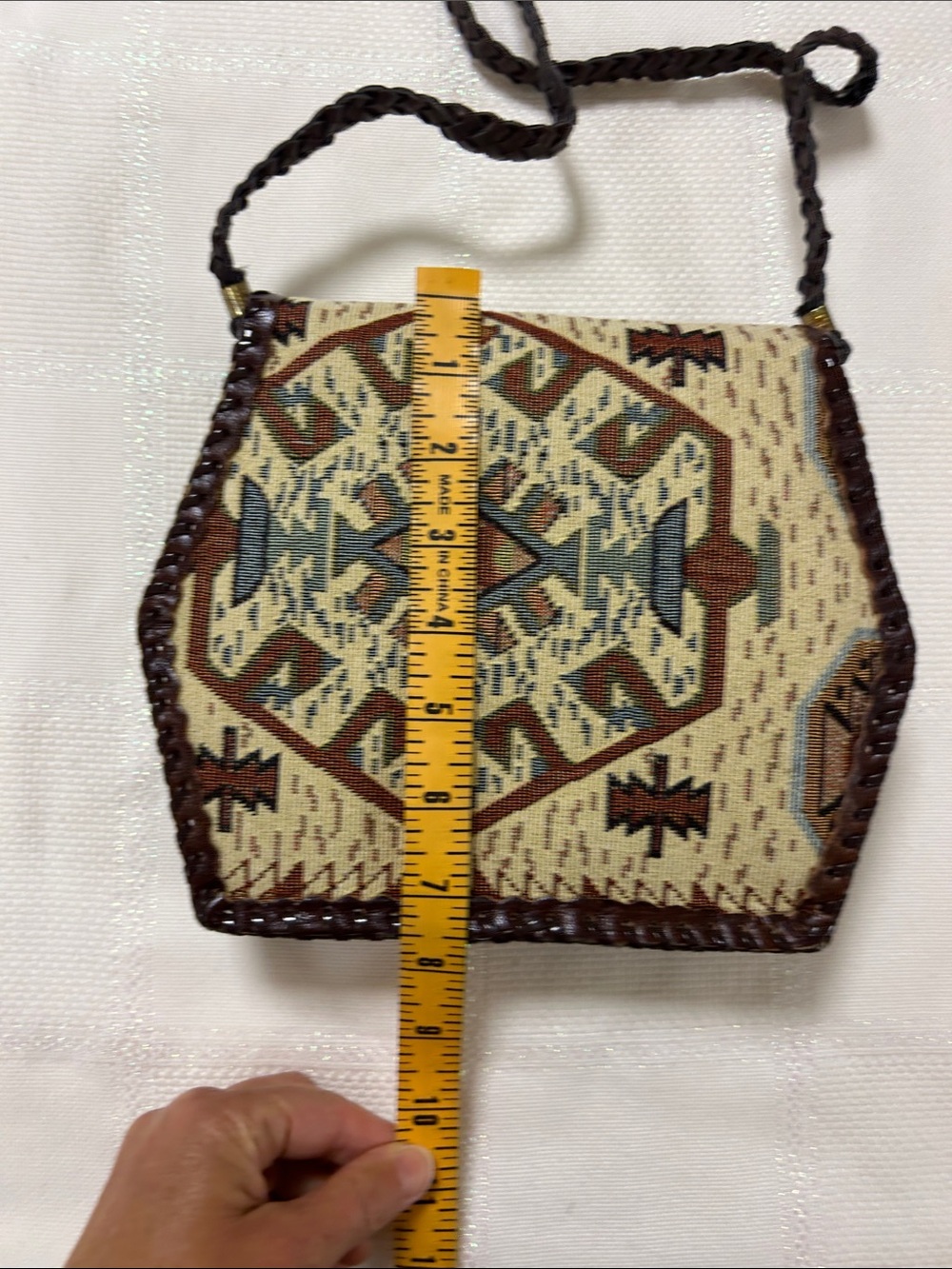 Boho Woven Tribal tapestry Crossbody Bag in Brown and Multicolor image 4